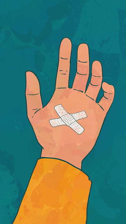 tekening van hand met pleisters