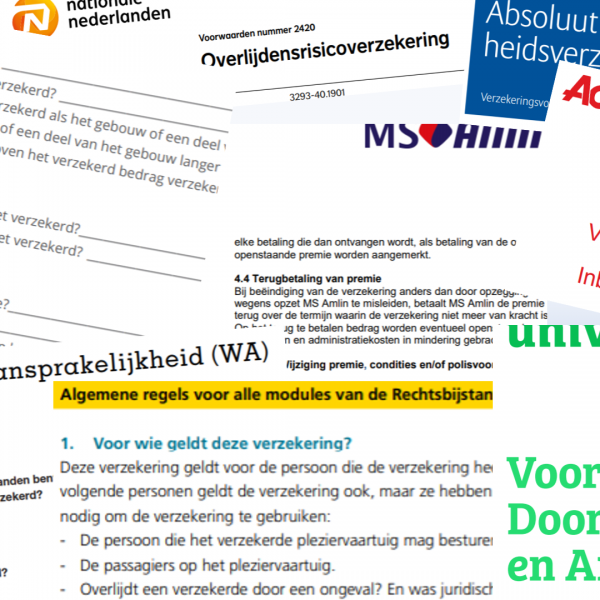 plaatje van allerlei verzekeringspolissen bij elkaar