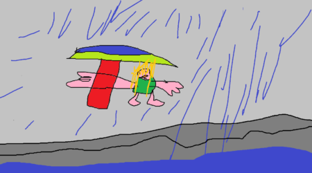 tekening van iemand in de regen met een paraplu bij artikel over samenloop van verzekeringen en regres