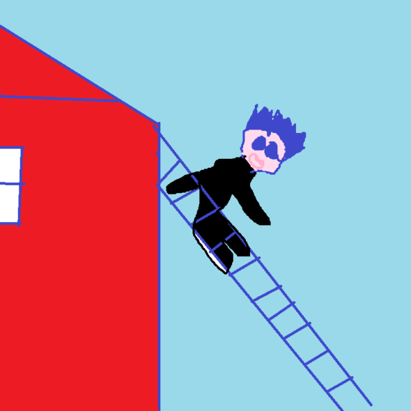 tekening van iemand op een ladder bij artikel over arbeidsongevallen jaarverslag arbeidsinspectie